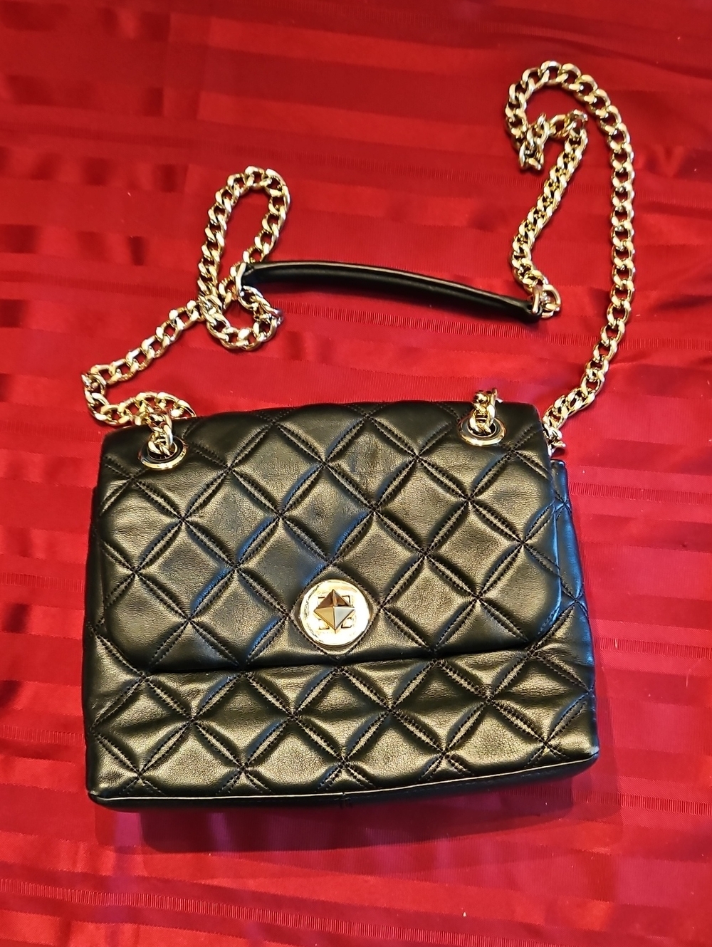 kate spade Black Quilted Leather Shoulder Bag with Gold Chain